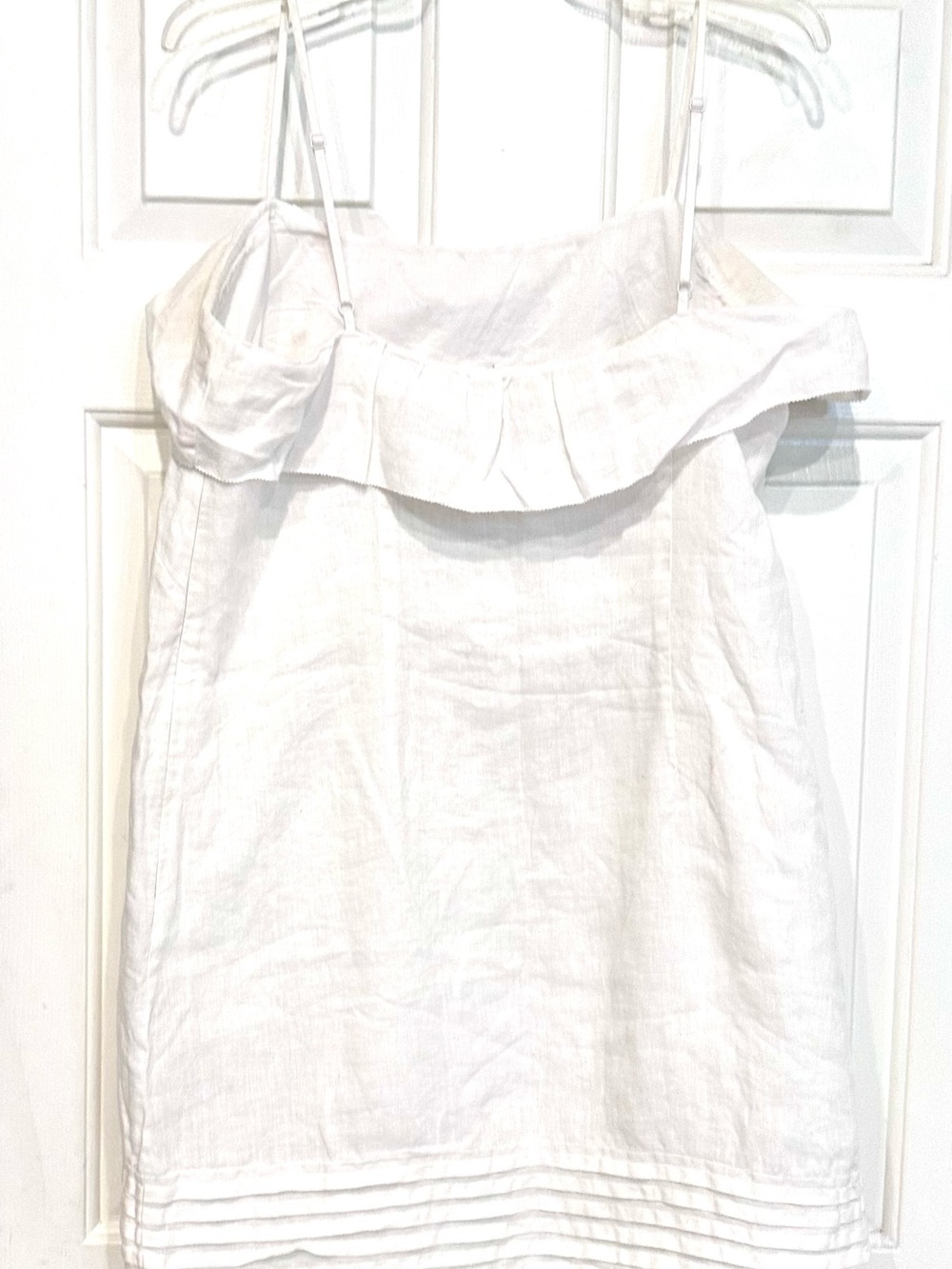 LOFT Ann Taylor White Linen Ruffle Dress Size 14 | Cottagecore Coastal Summer - Picture 5 of 7